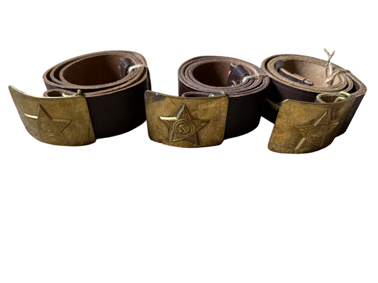 1986 Soviet Full Leather Army Belt with Brass Buckle